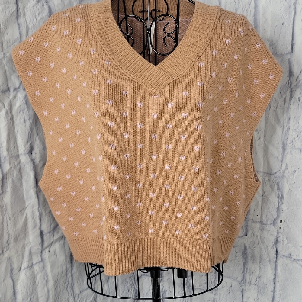 Free People Easy‎ Street Vest Cafe Blossom Combo Polka Dot Knit Medium